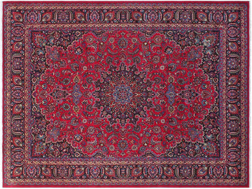 handmade Medallion, Traditional Kashan Red Blue Hand Knotted RECTANGLE 100% WOOL area rug 10x13